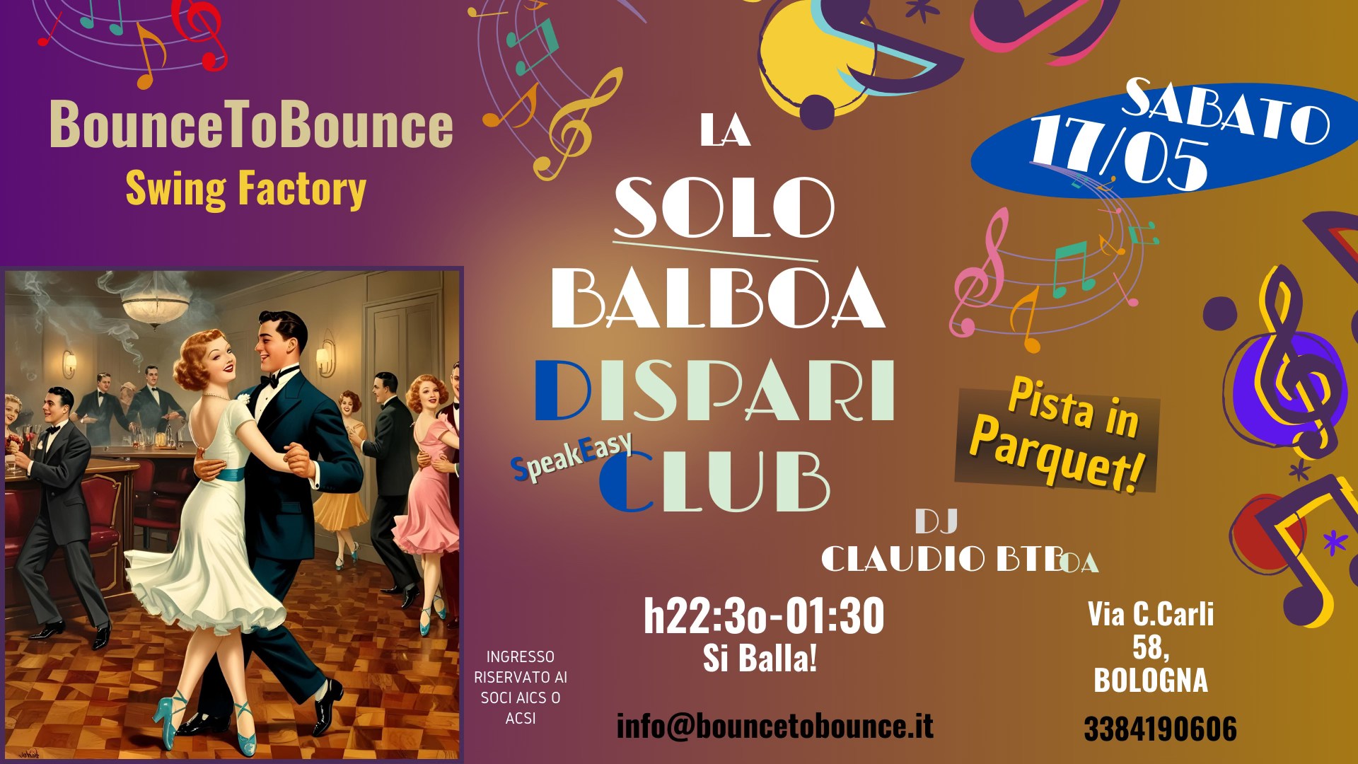 La SOLO BALBOA SpeakEasy Dispari Club - Sabato 17 05 a BOLOGNA! Occhio all'Orario!