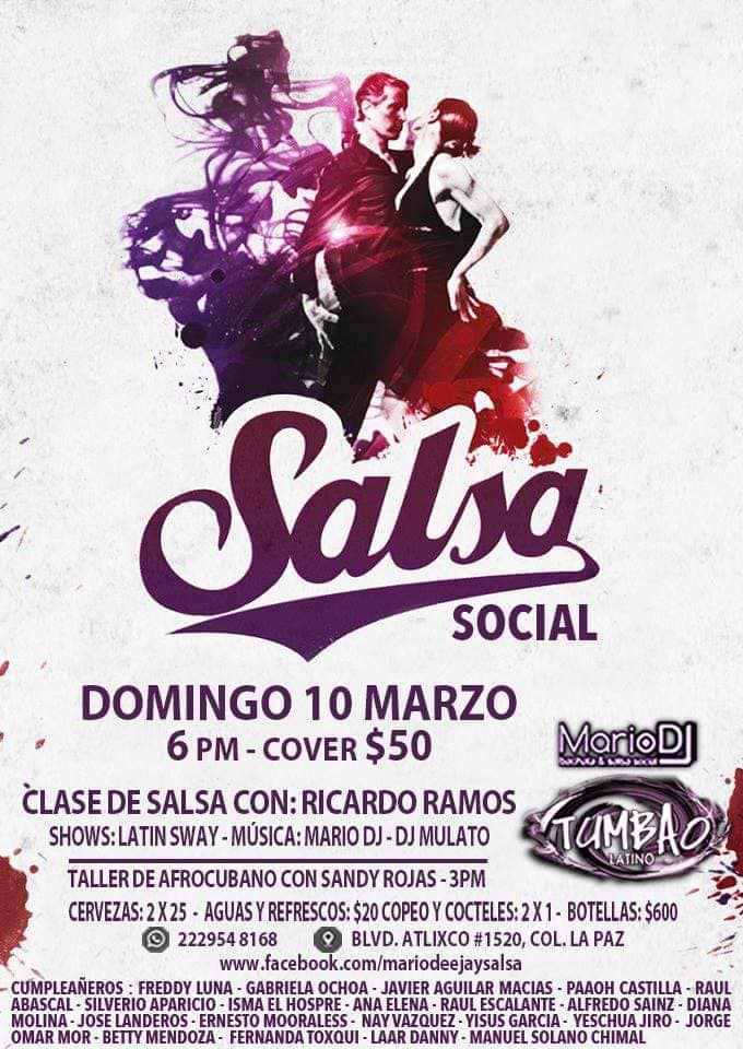 Salsa & Bachata Social_Mario Dj Domingo 10 Mar 6 pm Tumbao Lat