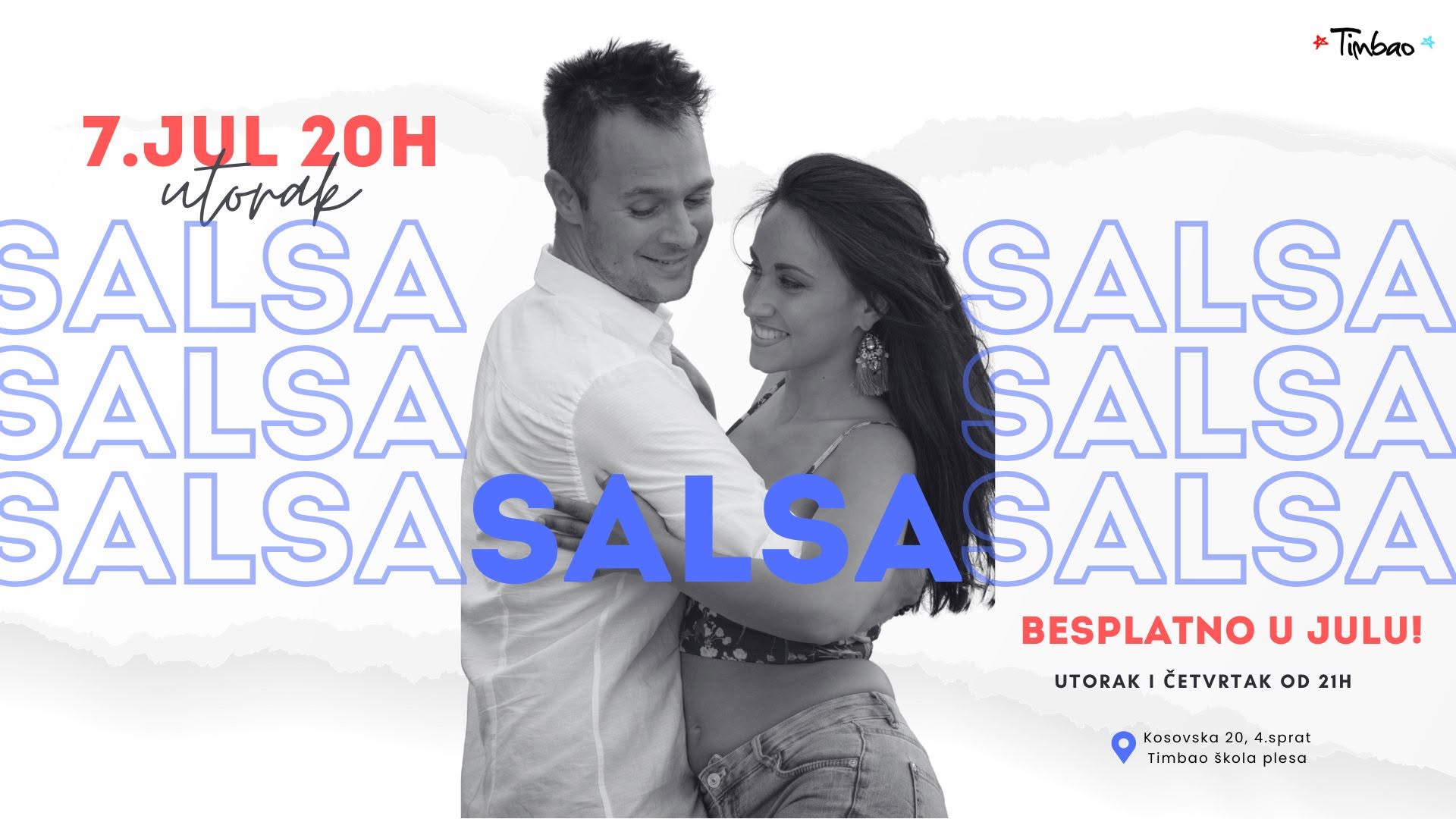 Početna salsa grupa Utorak 7.jul 20h Besplatno u julu Timbao