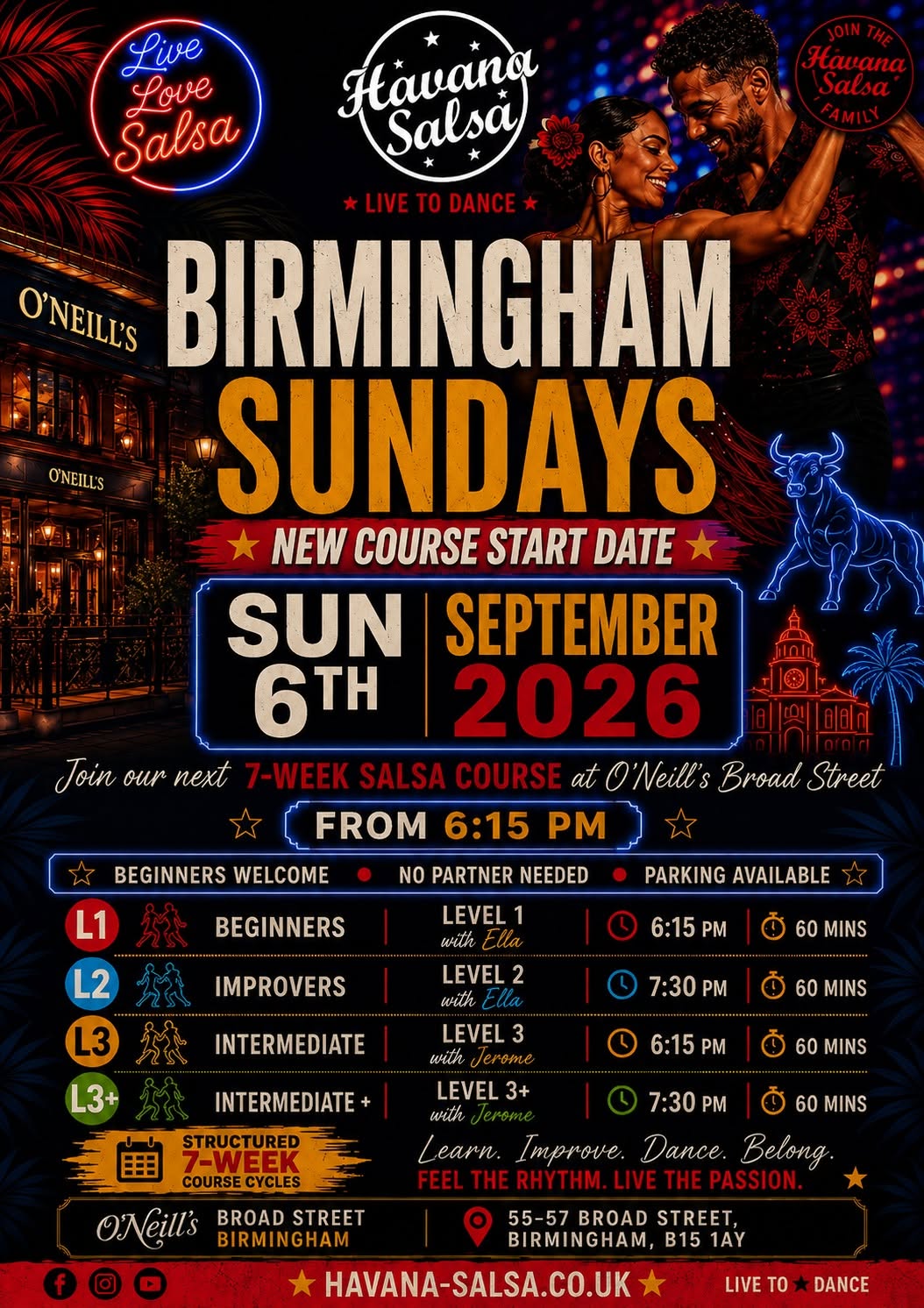 🔥 New 7-Week Cuban Salsa Course Birmingham Sundays at O’Neill’s Broad Street 💃