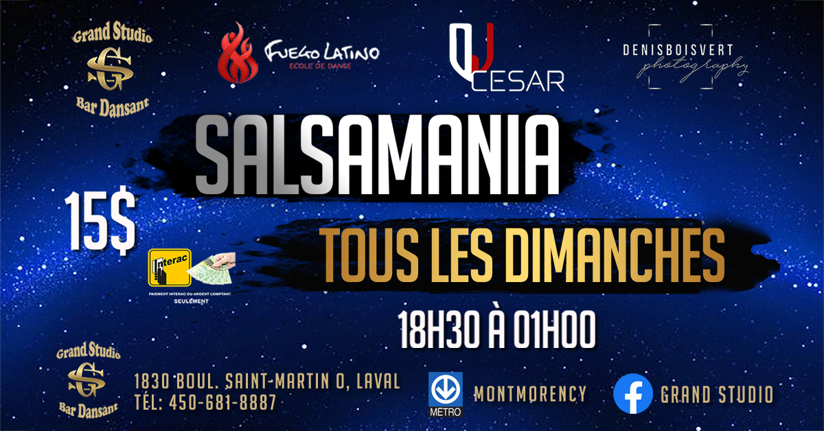 Danse Latine - Laval - SalsaMania - Dimanche 1 Octobre 2023
