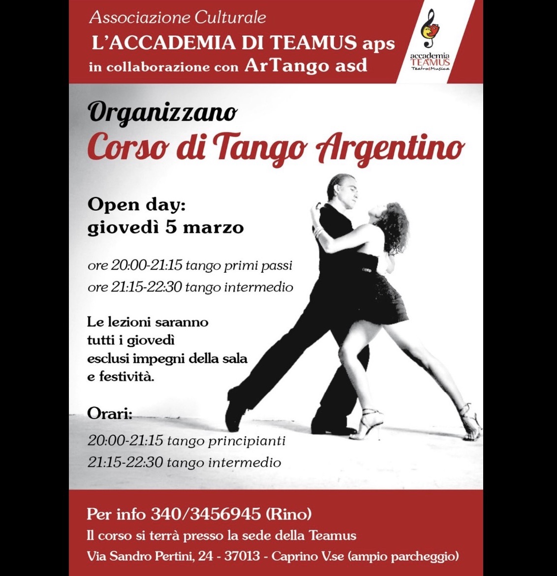 Nuovi corsi di tango Argentino a Caprino