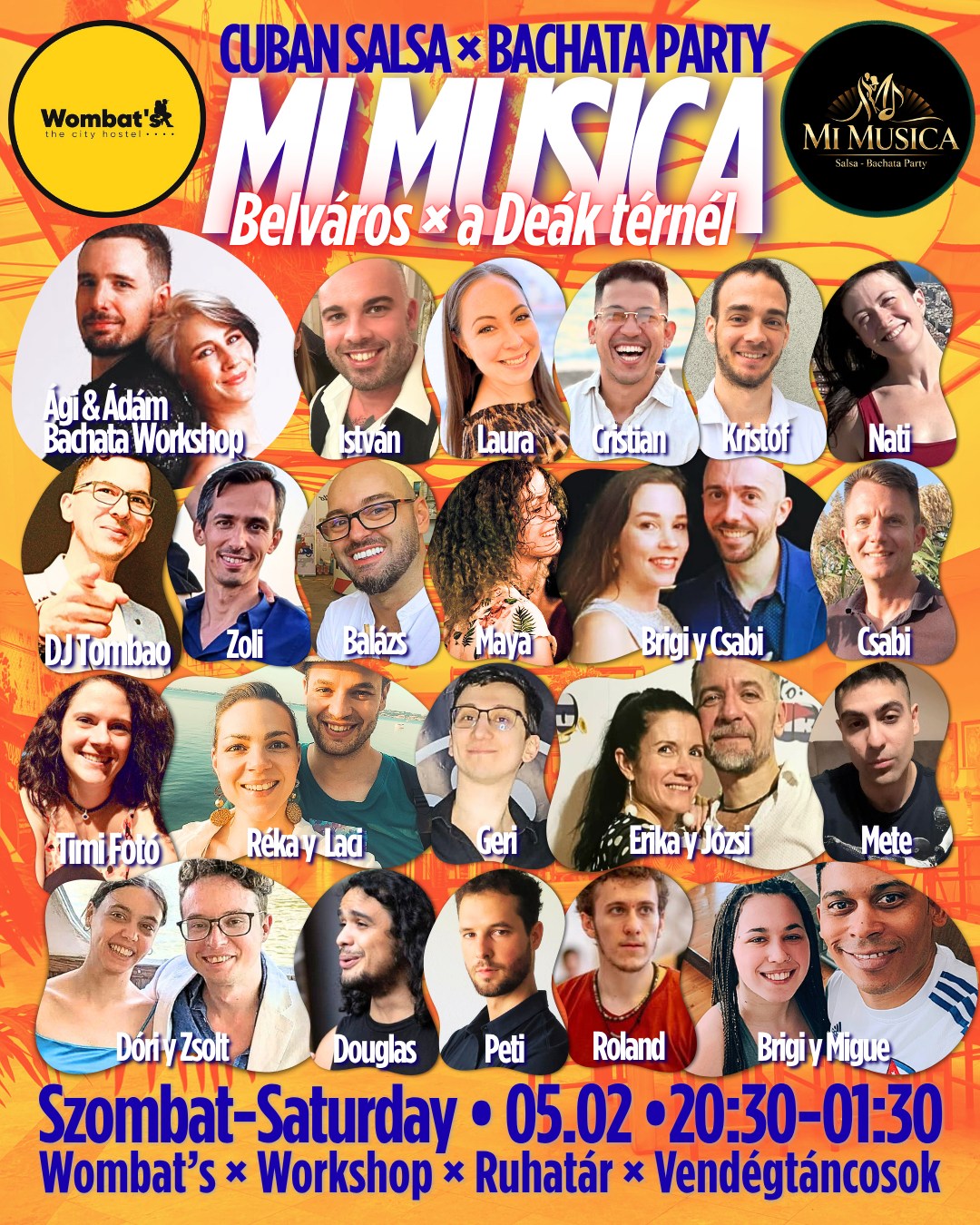 Mi Musica Salsa-Bachata party 05.02 🔥Wombat's ✨Bachata Workshop ⭐️Belváros×25 Vendégtáncos×Ruhatár