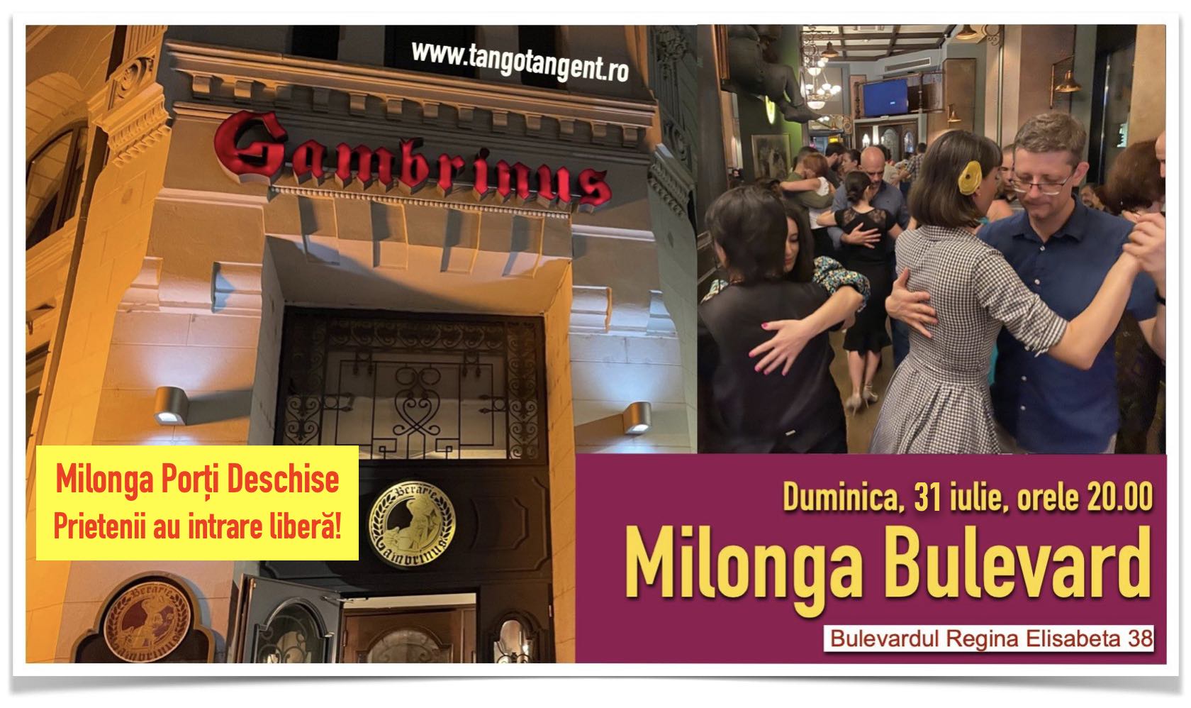 Milonga Bulevard la Gambrinus, duminica asta cu Porți deschise