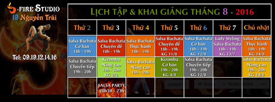 Khai giảng các lớp Latin dance 8-2016 tại Hà Nội : Salsa Bachata Kizomba ( Học phí giảm 50% ) Hotline : 0919121416