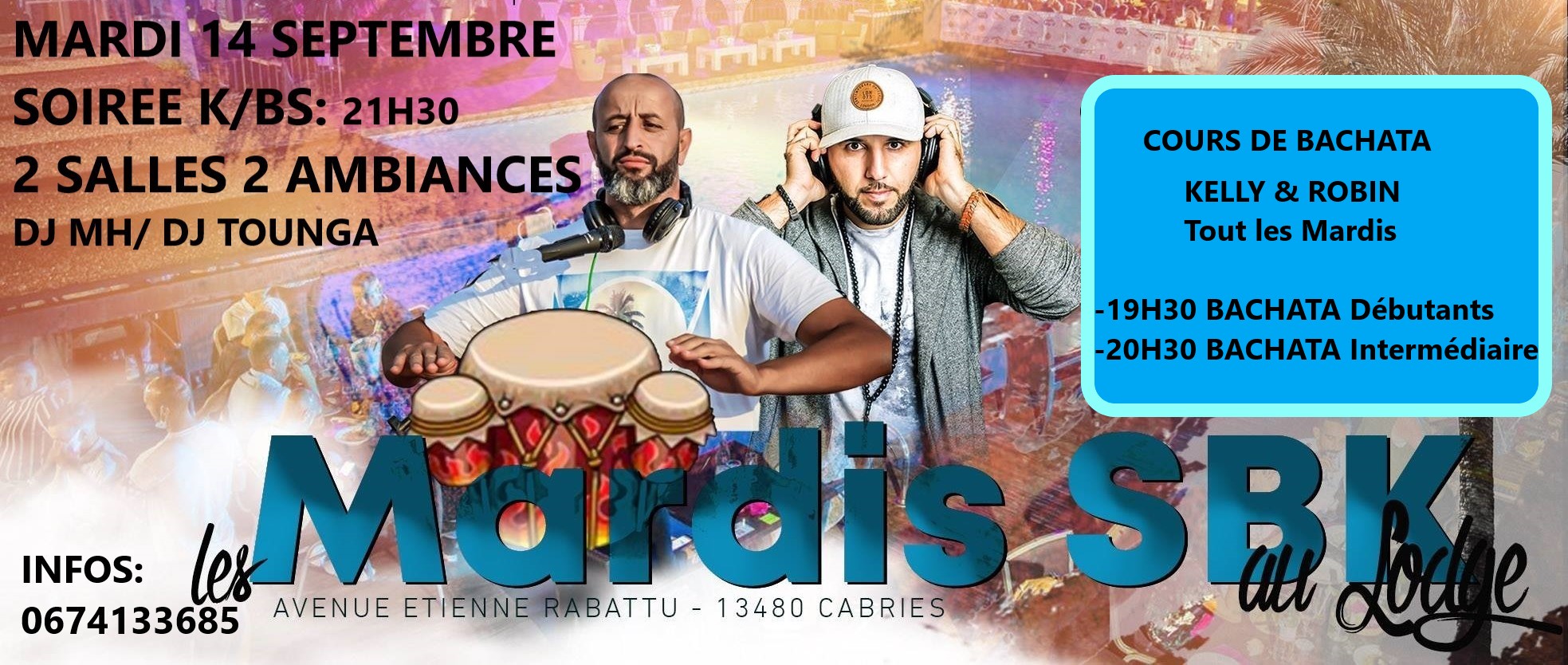 Cours de Bachata au Lodge avec Kelly + Soirée SB K DJ Tounga