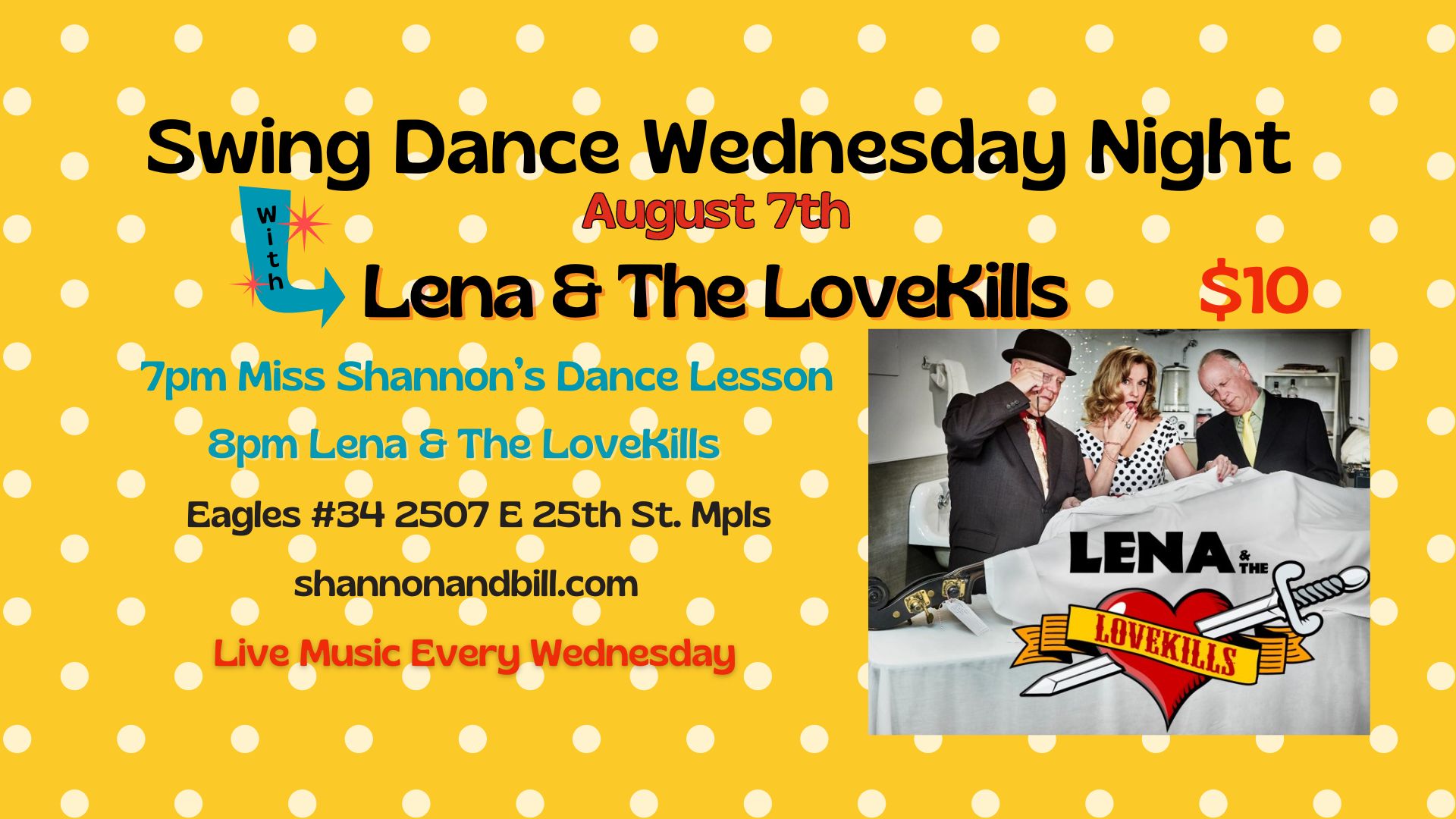 Lena & The LoveKills at Swing Dance Wednesday 8 7