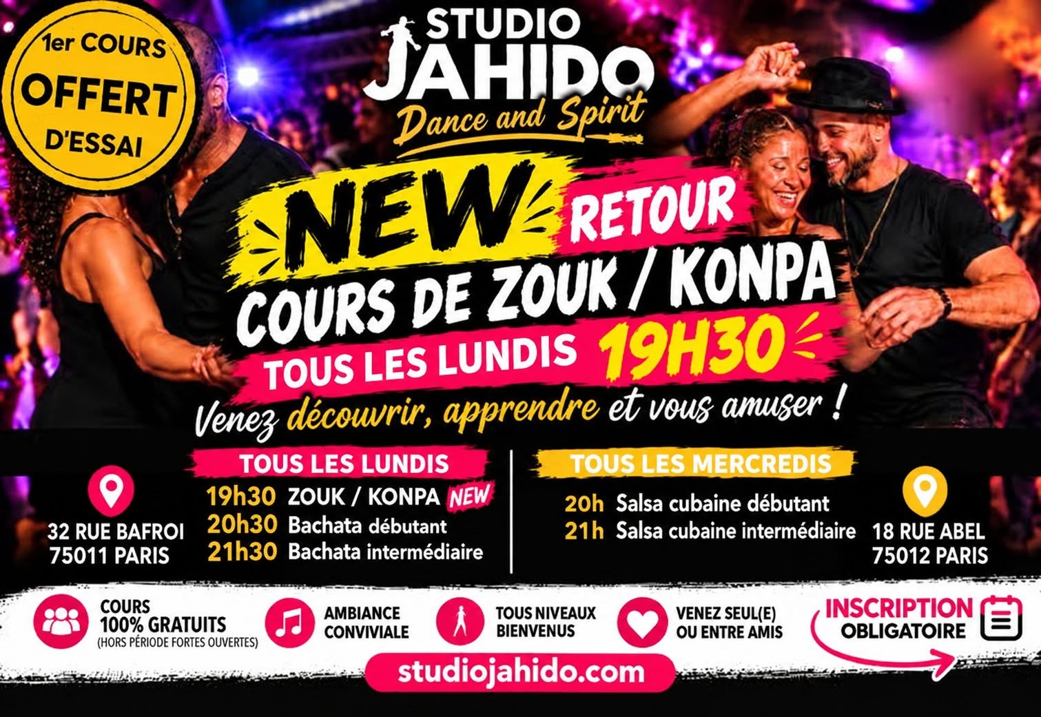 🔥ZOUK-KONPA&BACHATA 1ER COURS OFFERT À PARIS 11💃