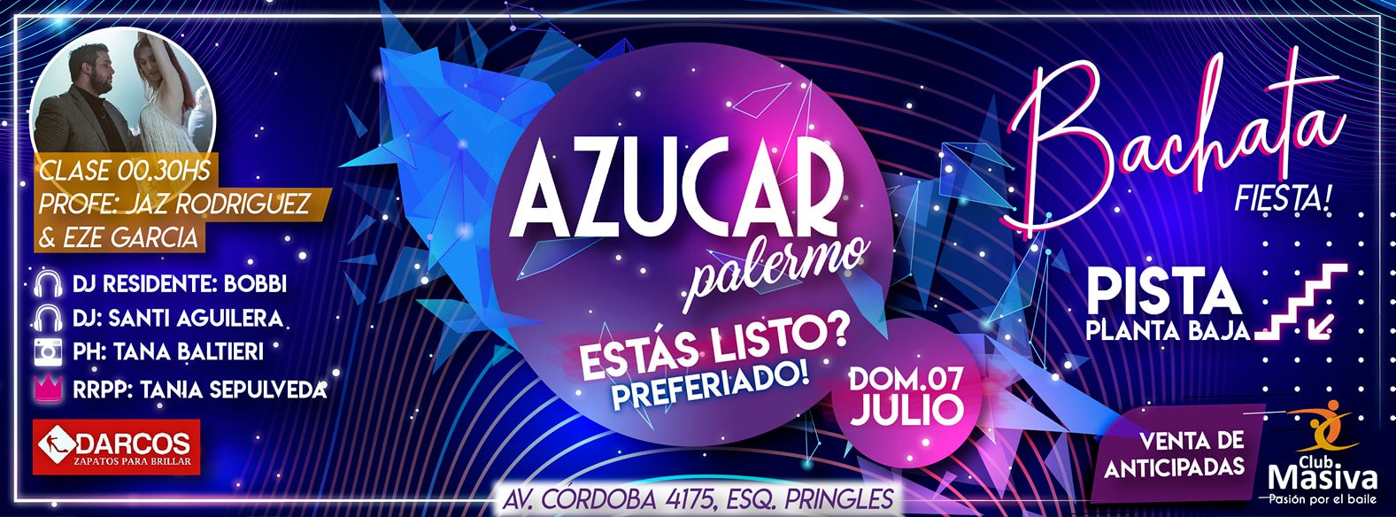 Fiesta Bachatera! AzucarPalermo - Clase+Pizza - Domingo 07.JUL