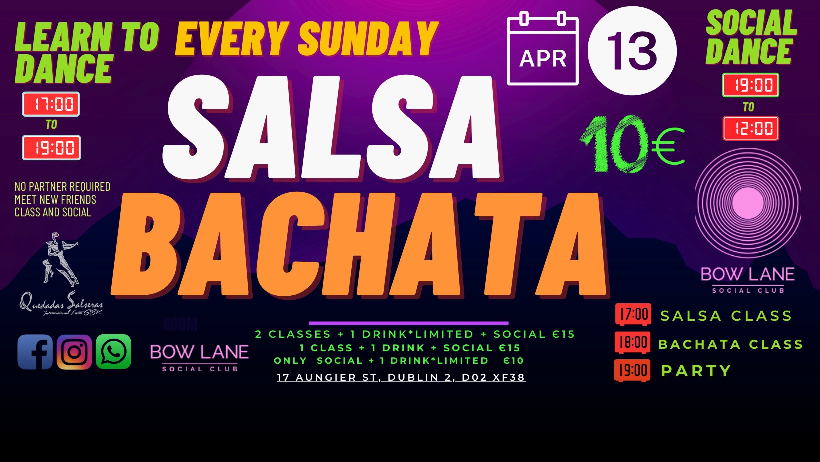 SUNDAY CLASSES- BACHATA & SALSA & SOCIAL at BOW LANE