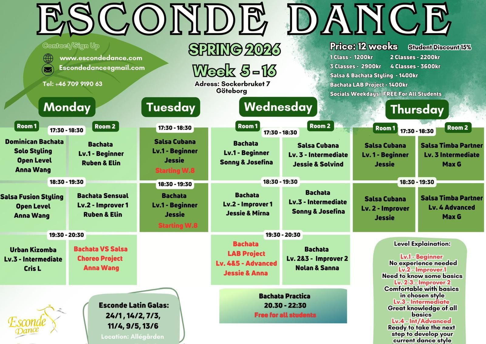 Esconde Dance - Spring Schedule 2026 - Salsa, Bachata, Kizomba ✨️
