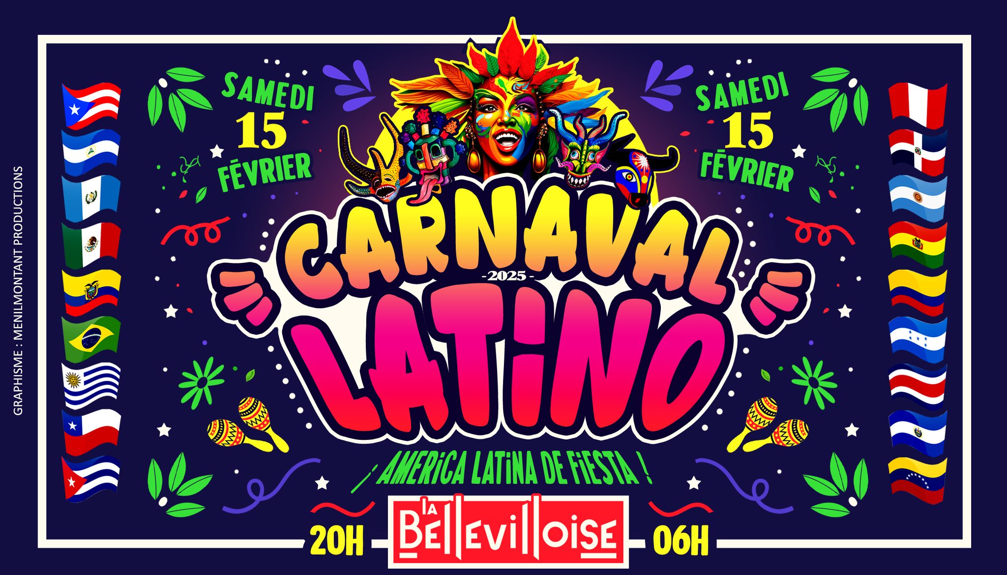 CARNAVAL LATiNO 2025 🐵 👹 🎭 Sam 15 Fév à La Bellevilloise !!! 🎉