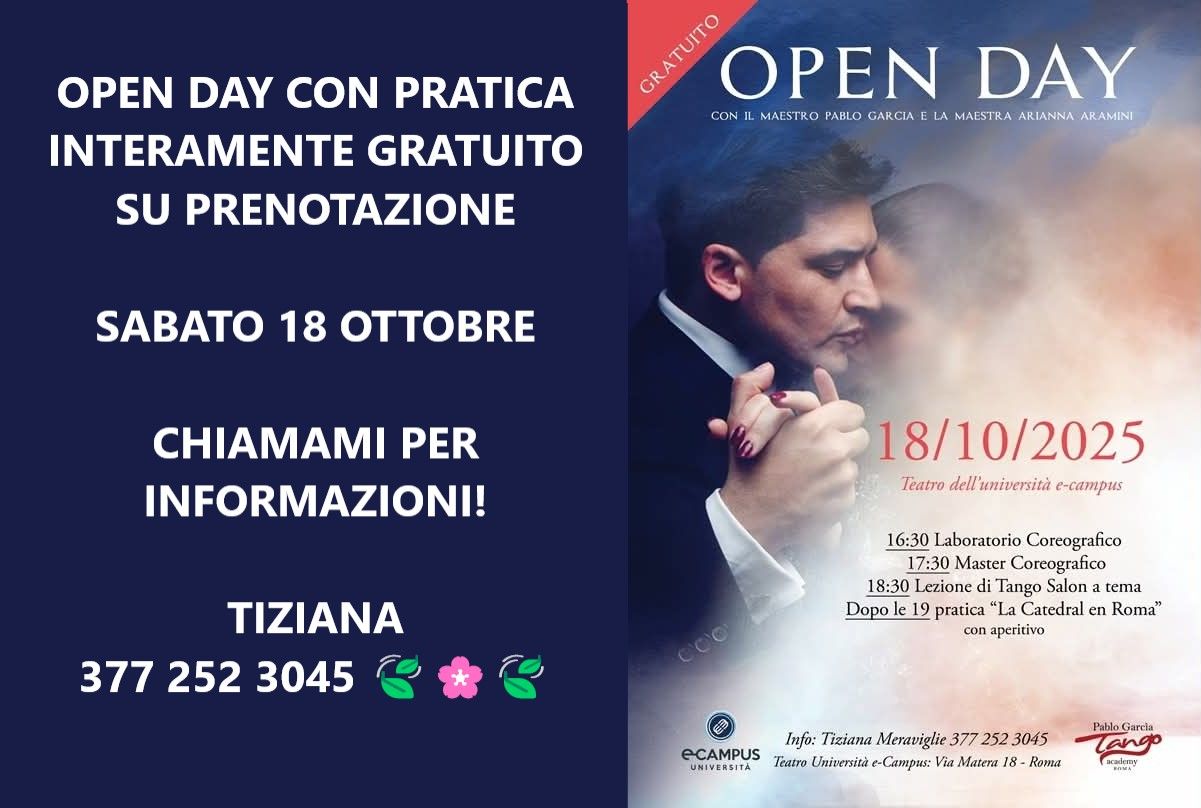 ❤OPENDAY GRATUITO DI TANGO APERTO A TUTTI MAESTRI PABLO GARCIA e ARIANNA ARAMINI, PRATICA, APERITIVO