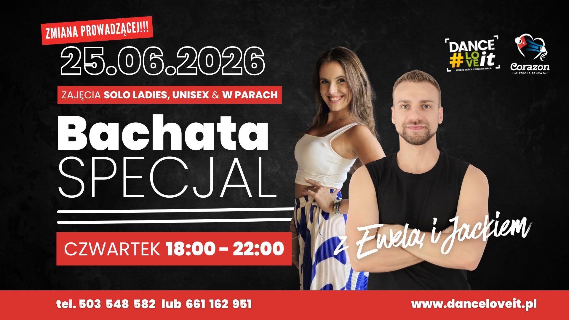 Bachata Specjal z Ewelą - SOLO i PARY z Jackiem Ratuszyńskim CZWARTEK 18:00 - 22:00