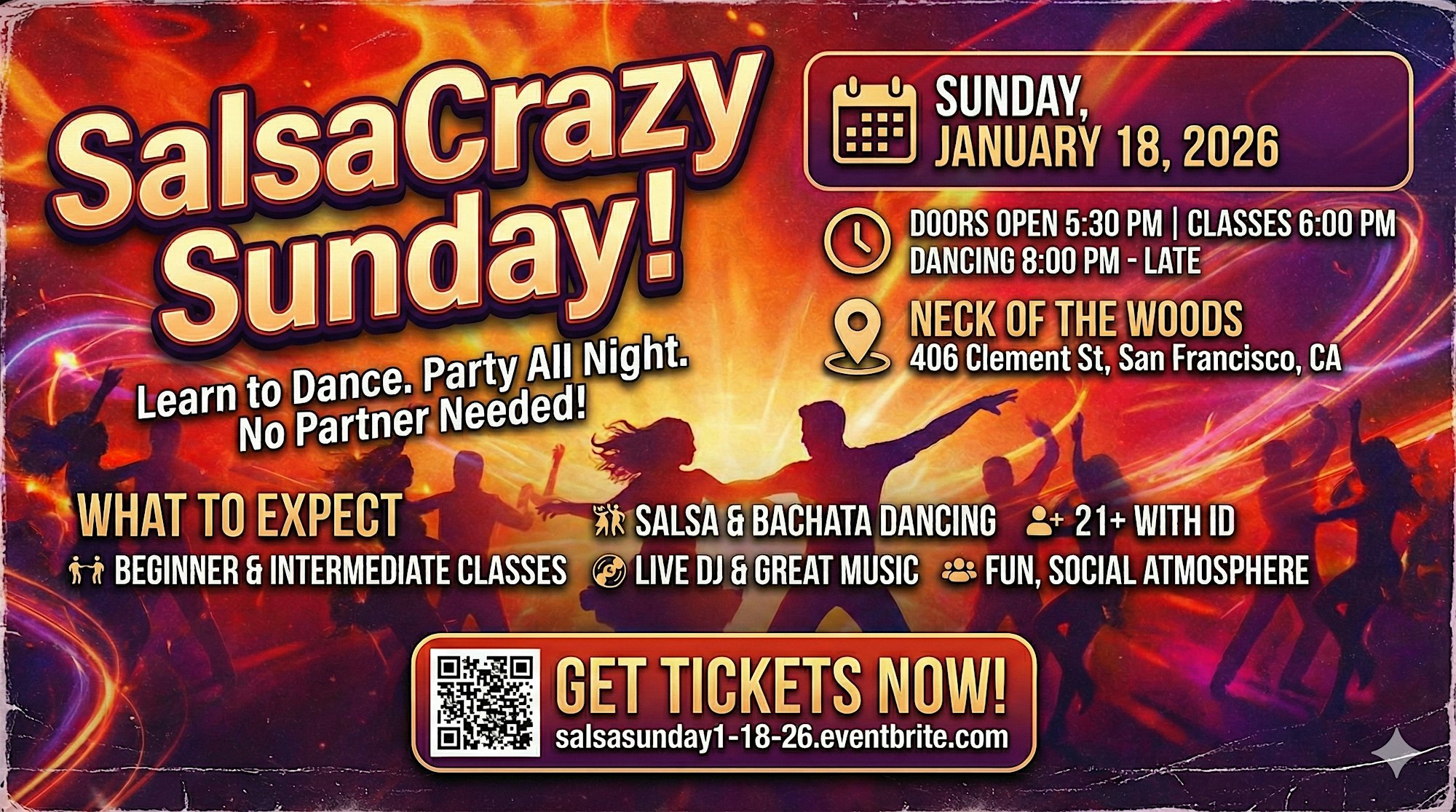 Special Event SalsaCrazy Sunday Salsa Classes Party (Next Day is a Holiday)