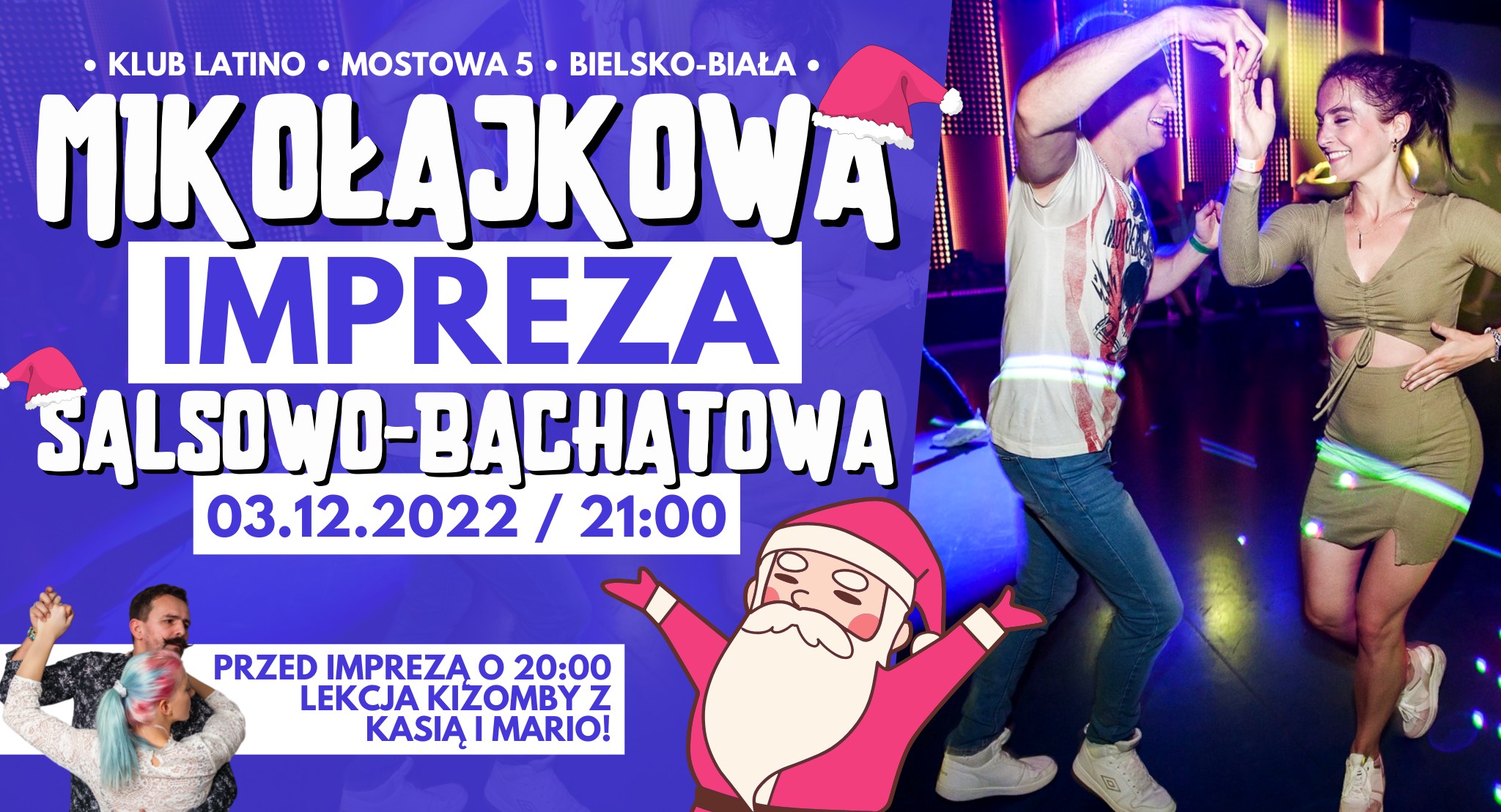 Mikołajkowa impreza SALSOWO - BACHATOWA oraz LEKCJA KIZOMBY przed imprezą