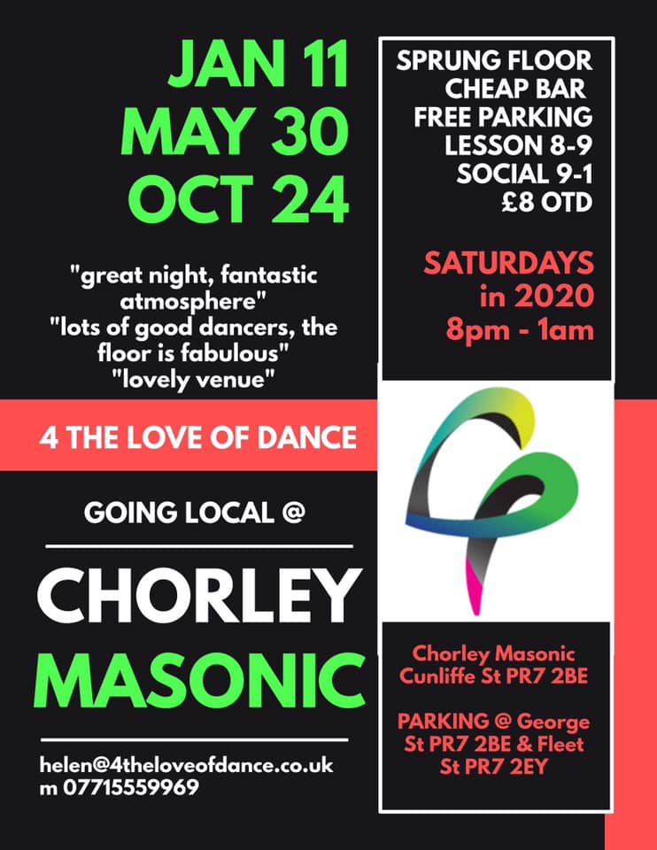 CANCELLED Salsa at Chorley Masonic 24th Oct’20 4tlod going local