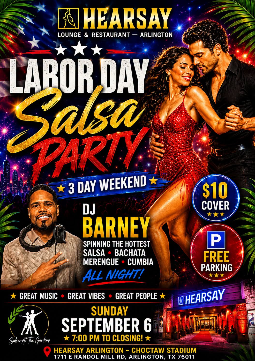 LABOR DAY SALSA PARTY @ Hearsay Arlington