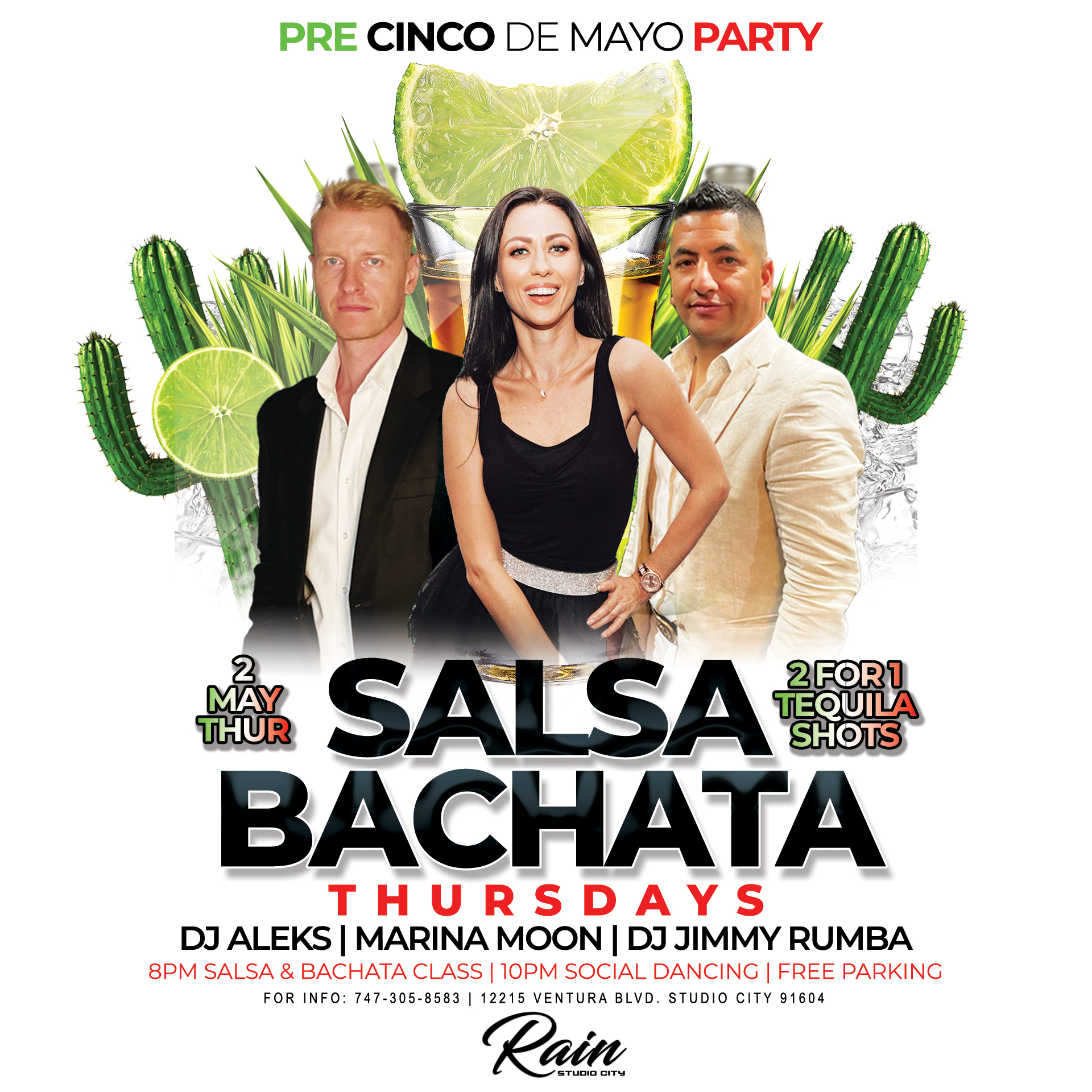Pre Cinco De Mayo Salsa Bachata Party at Rain Studio City w Marina Moon, Dj Aleks & Dj Jimmy Rumba