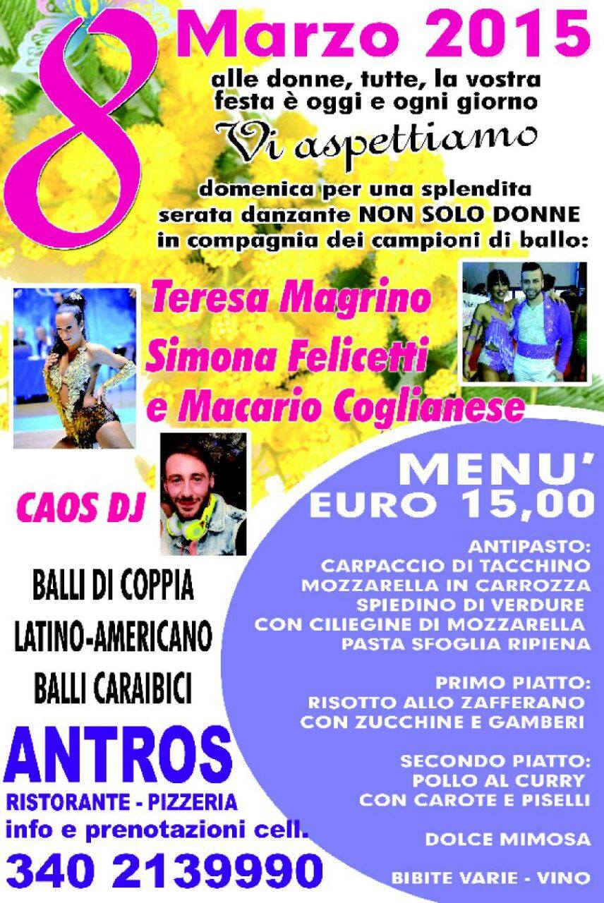 8FESTA DELLA DONNA E NON SOLO DONNE CON 1 MENU DA URLO