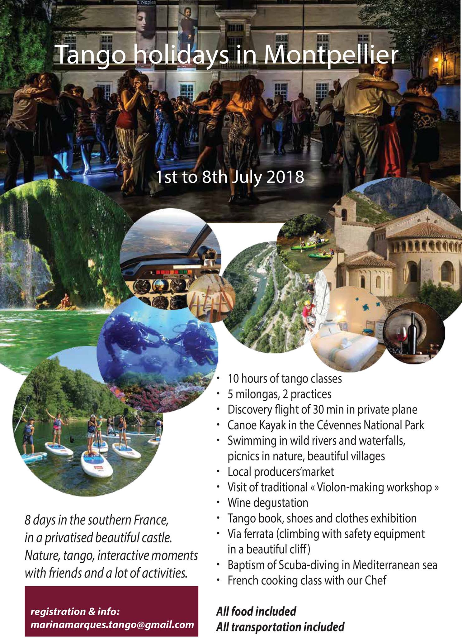 Tango Holidays in Montpellier 1st to 8th July 2018