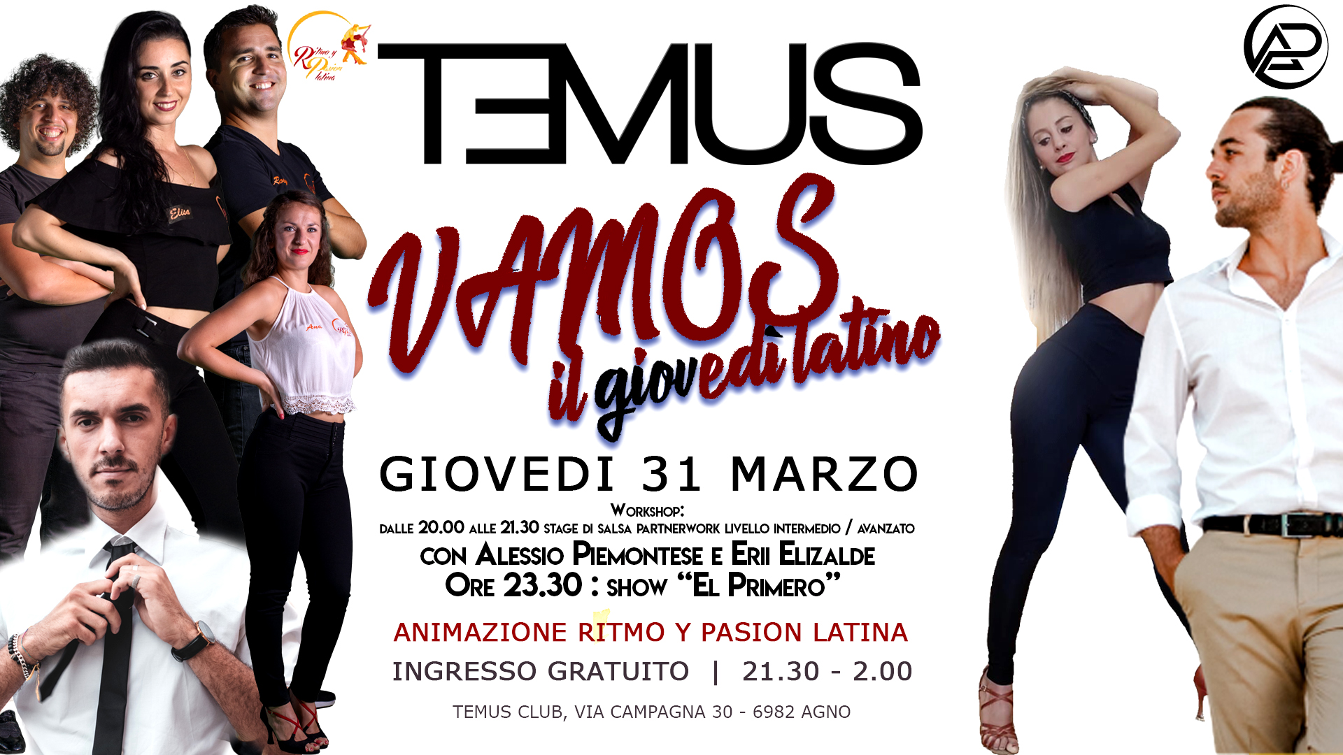 VAMOS - Il giovedì latino del Temus ✩ Special guest Alessio Piemontese e Erii Elizalde