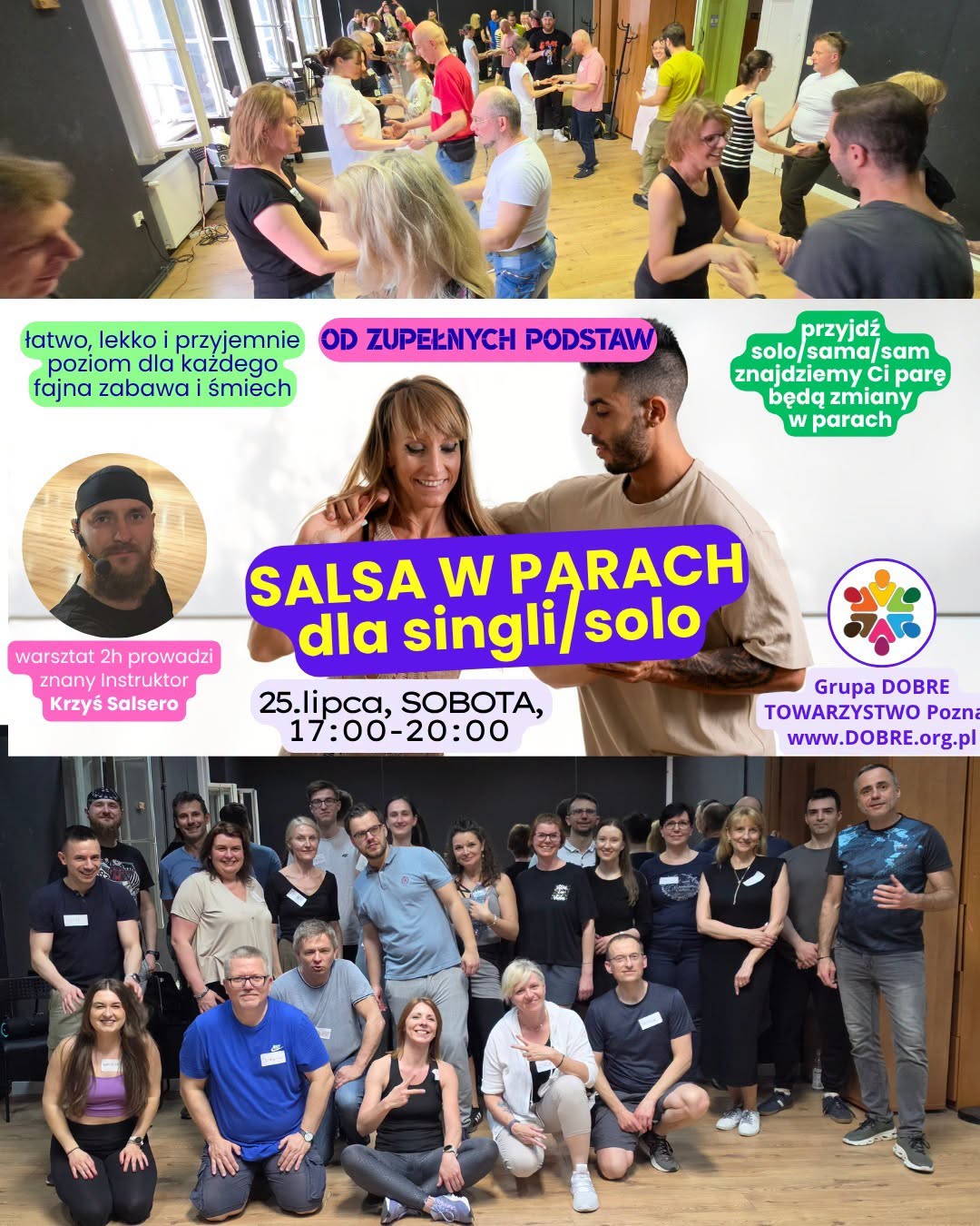 SALSA w PARACH od podstaw dla singli [25.07] - 2h warsztat tańca z turbo Instruktorem +1h integracje
