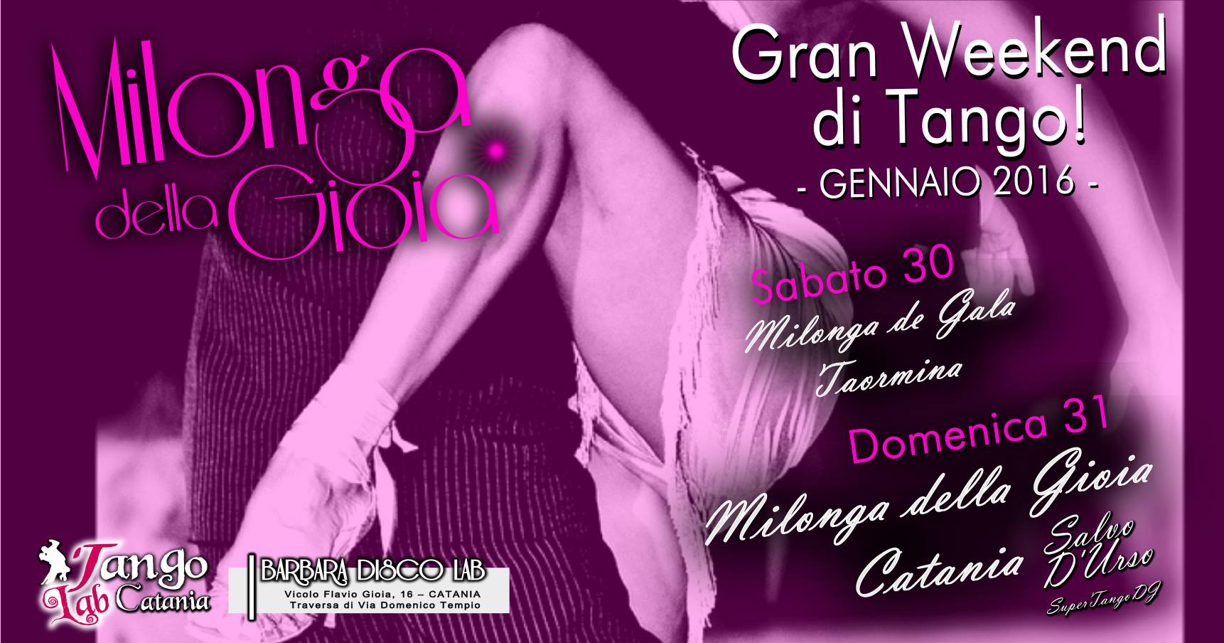 DOMENICA 31 GENNAIO a CATANIA! MILONGA DELLA GIOIA!! ELEGANT TANGO PARTY ♫♪♫♪♪SABATO 30 VILLA DIODORO A TAORMINA!
