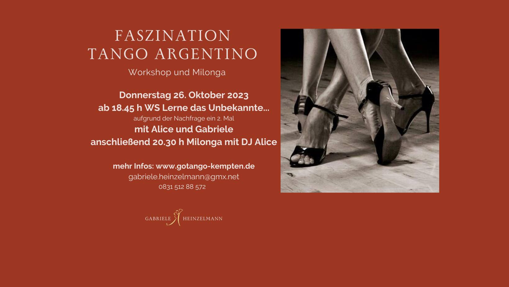Workshop "Spiel mit den Rollen" 18.45 h und ab 20.30 h Milonga mit Alice
