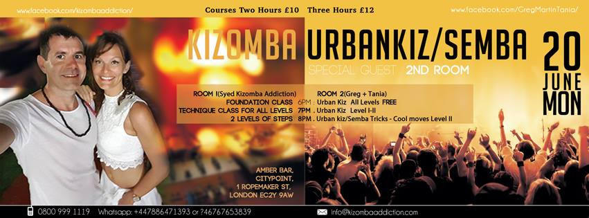 Urban Kiz and Semba Tricks class at Kizomba Addiction Monday jun 20