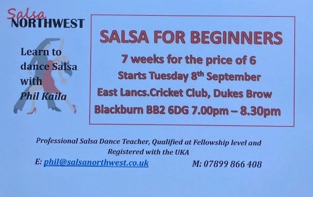 SALSA FOR BEGINNERS - 7 WEEK COURSE PRE-BOOK ON WEBSITE www.salsanorthwest.co.uk