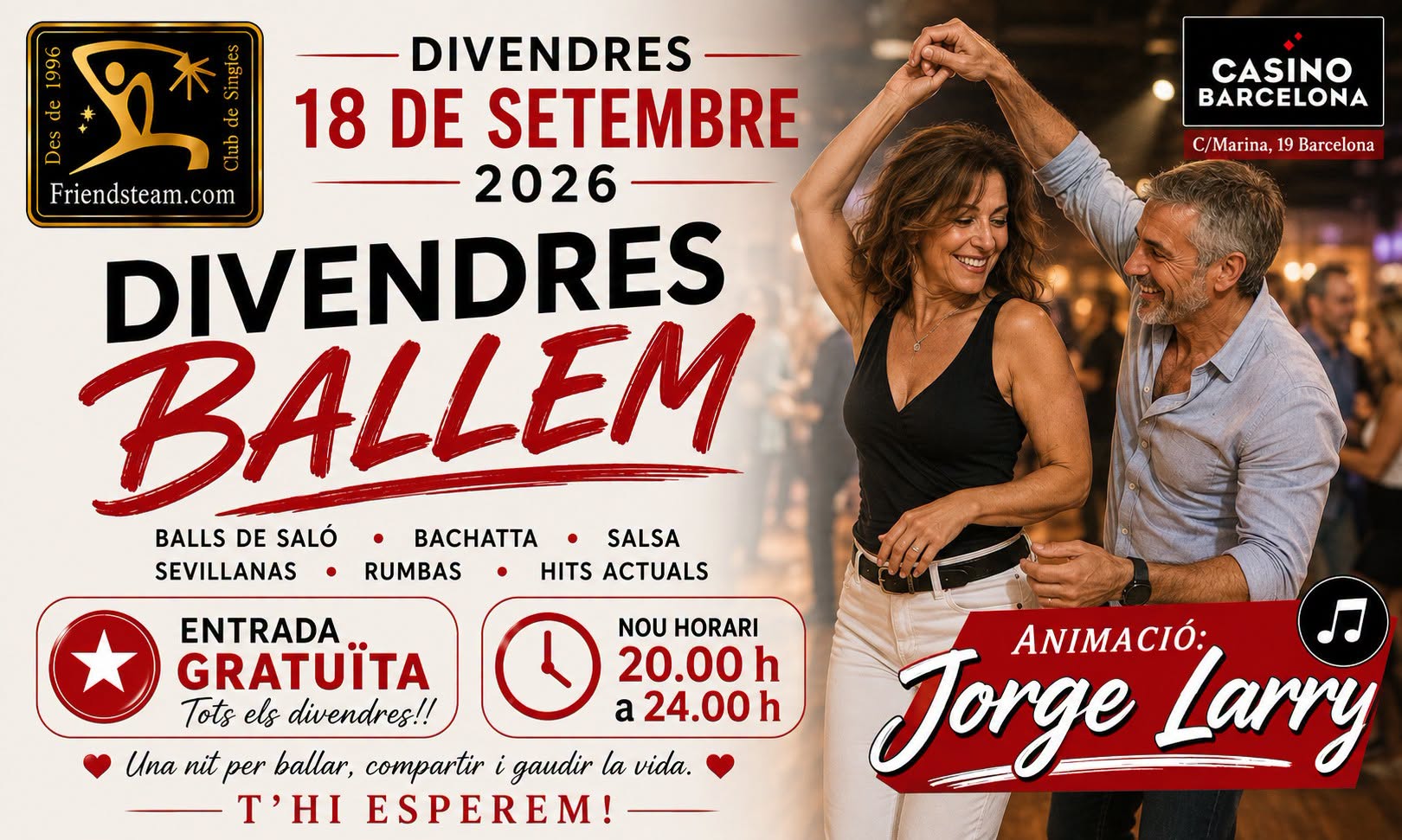 DIVENDRES BALLEM. Divendres 18 de Setembre 2026. Club Friendsteam