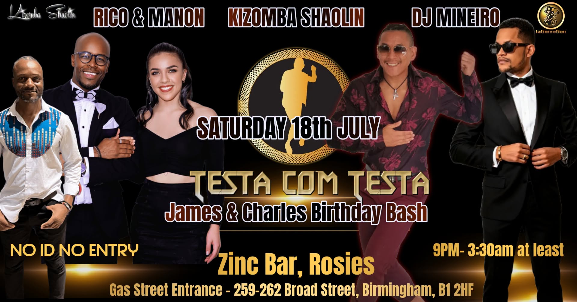 ★TestaComTesta★SAT 18th July 2026★Zinc Bar★Rico & Manon★Dj Mineiro★James & Charles' Birthday Bash