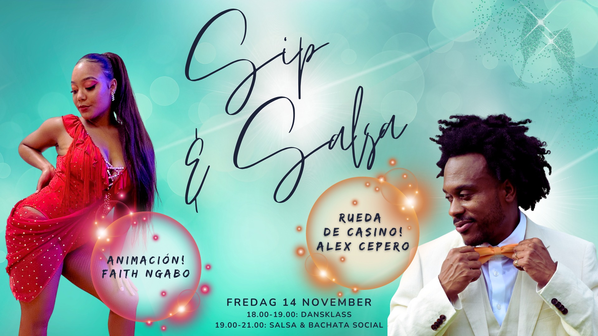Sip & Salsa! Rueda de Casino + Animación med Alex & Faith!