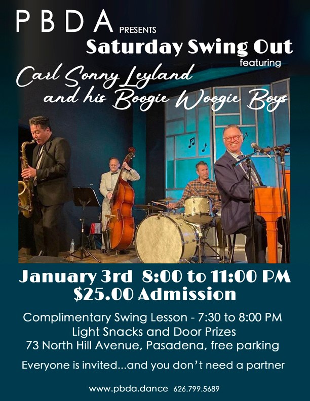 A "HAPPY NEW YEAR" DANCE- THIS SATURDAY NIGHT, JAN. 3rd, w Carl Sonny Leyland's Band at PBDA!