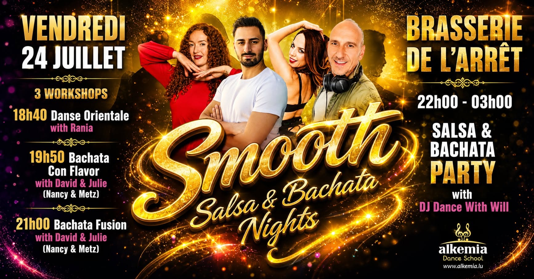 Smooth Salsa & Bachata Nights @ Brasserie, 3 Workshops (with Guests from Nancy and Metz). Dj Will