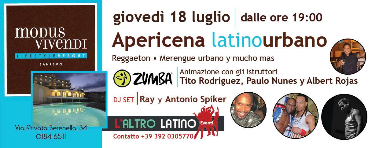 GIOVEDI 18 LUGLIO APERITIVO ZUMBERO AL MODUS VIVENDI DI SANREMO