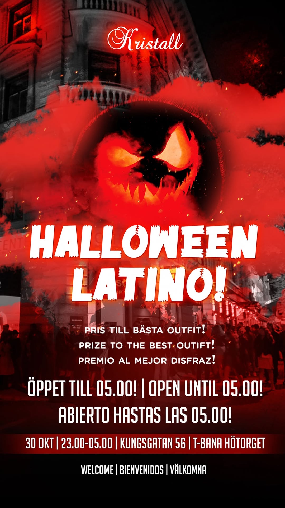 Latin & salsa Halloween Fest Vinst till bästa förklädnad Öppet till 05.00!