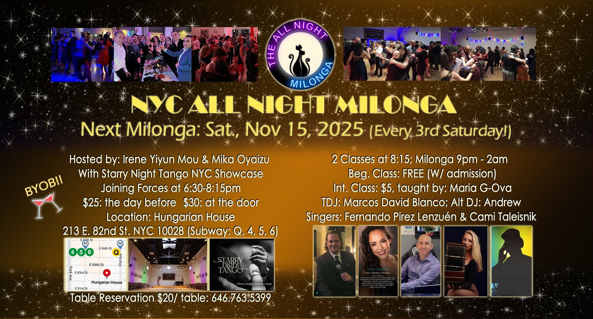 Nov 15 All Night Milonga + Starry Night NYC Tango Showcase & Gala Night @ Hungarian House