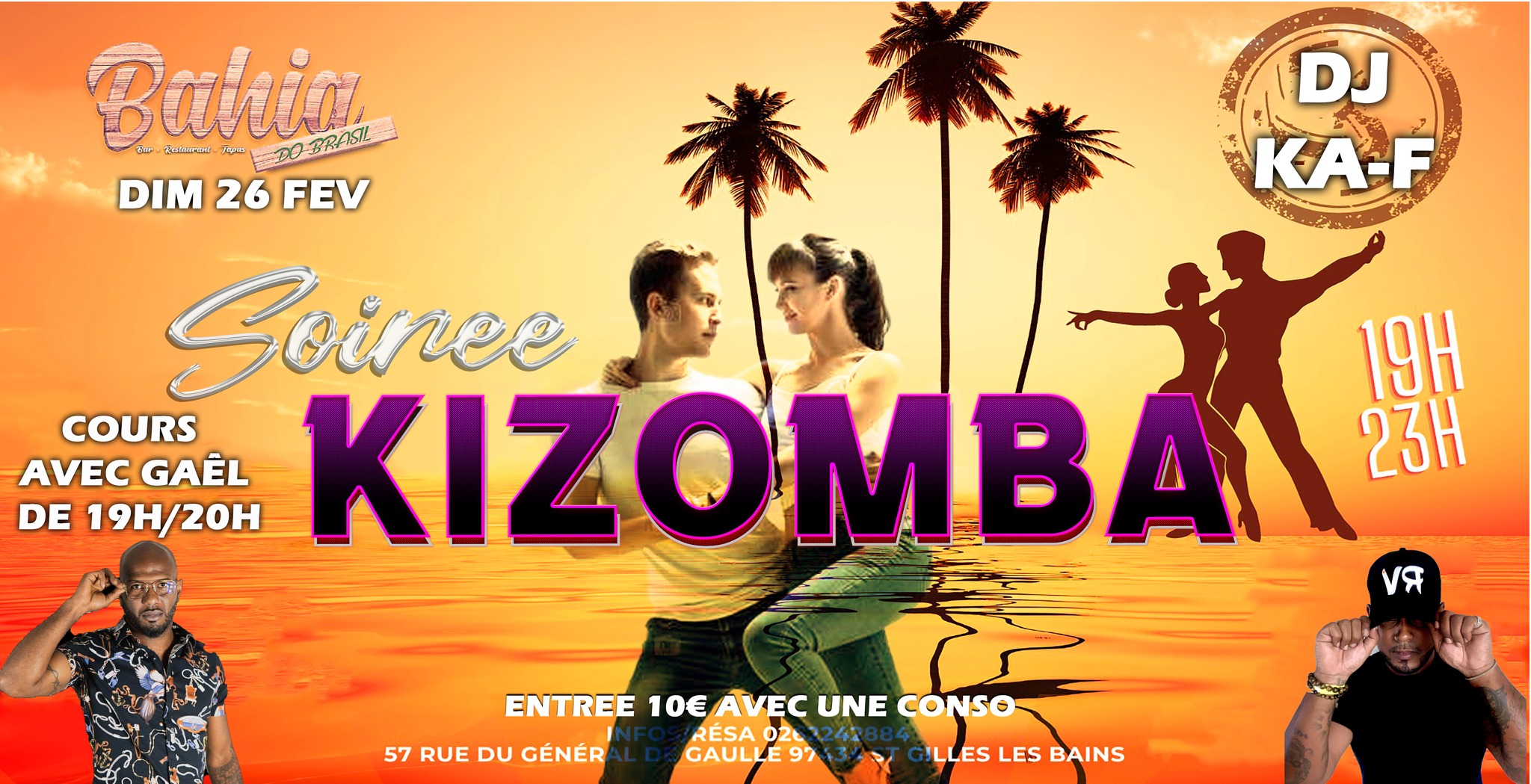 Soirée + Cours KIZOMBA Dimanche 26 Février au"BAHIA" à Saint Gilles 19h à 23h Dj KA-F