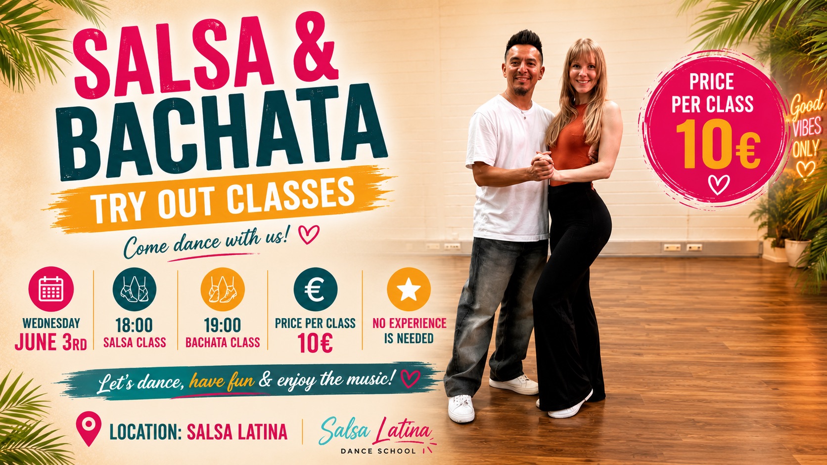 Salsa & Bachata Try out dance classes in summer