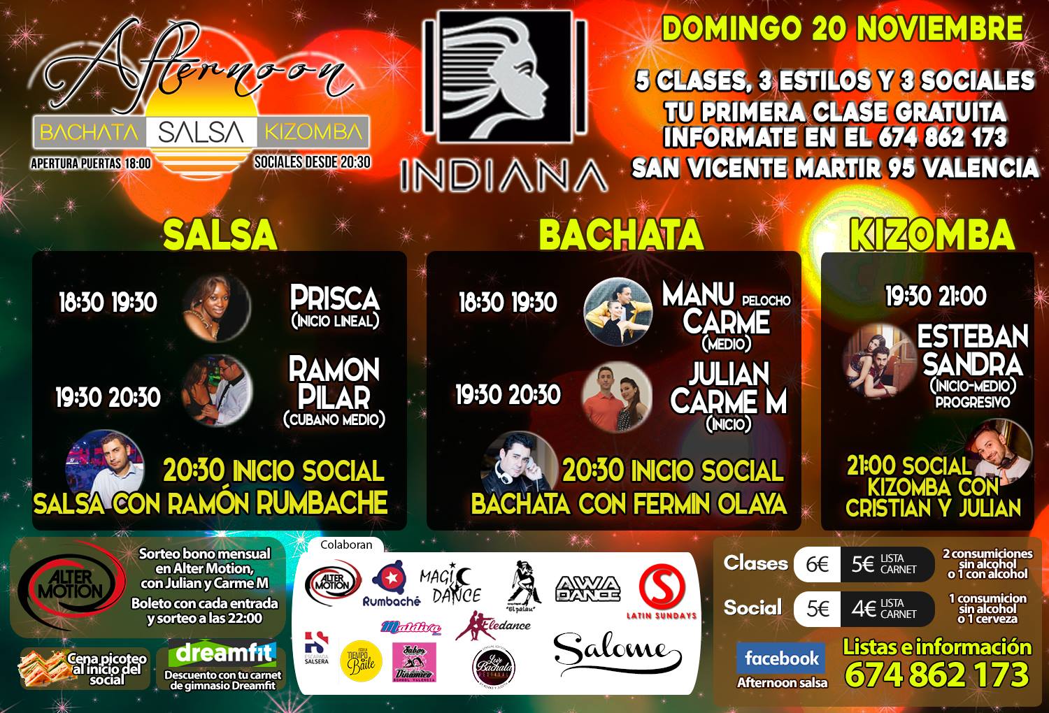 Afternoon Salsa: 5 clases, 3 estilos y sociales. 1ª Clase Gratis