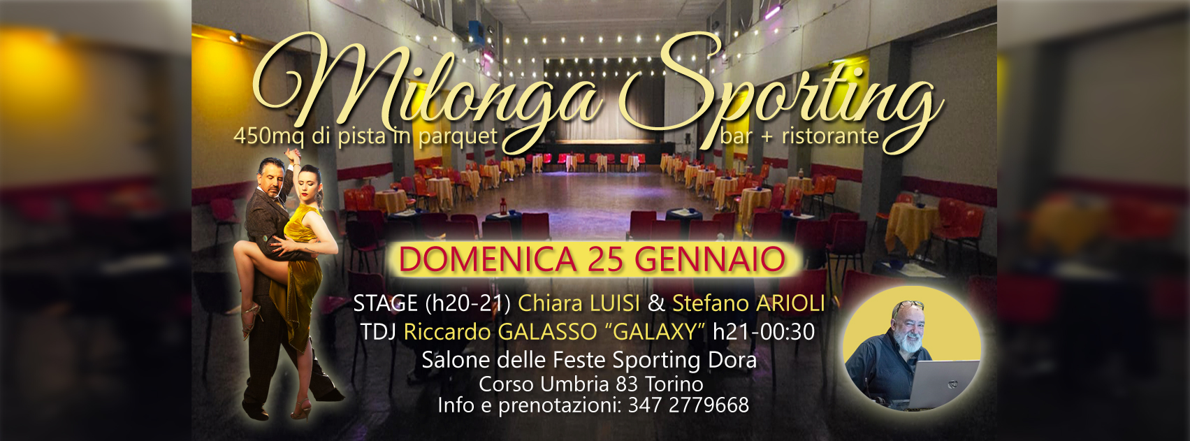 DOMENICA 25 GENNAIO MILONGA SPORTING STAGE CHIARA LUISI & STEFANO ARIOLI+DJ RICCARDO GALASSO!
