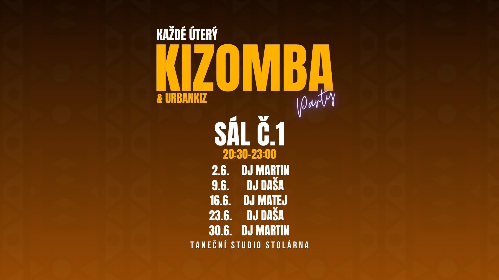 pravidelná KIZOMBA párty ve Stolárně - sál 1