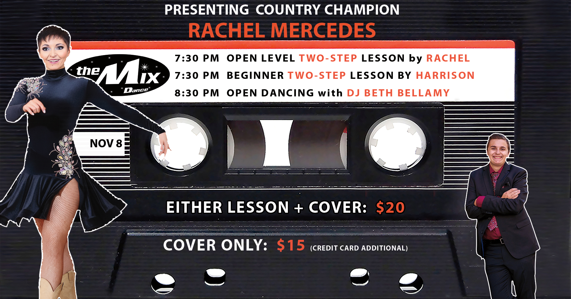 WORLD COUNTRY CHAMPION RACHEL MERCEDES TEACHES COUNTRY TWO-STEP! HARRISON WILL TEACH BEGINNERS!