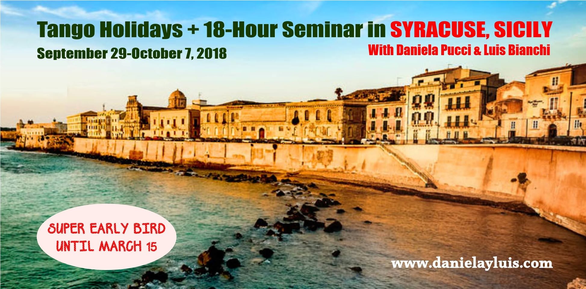 Tango Holidays + 18-Hour Seminar in Sicily with Daniela & Luis