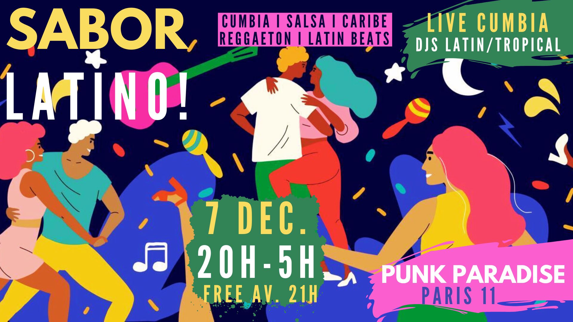Sabor Latino ~ Soirée latino live et DJs cumbia, salsa, reggaeton & tropical à Paris 11 !!