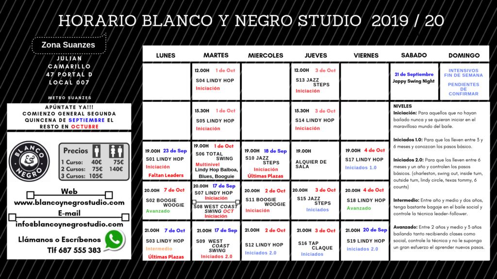 Horarios Actualizados 13 9 2019 en Blanco y Negro Studio