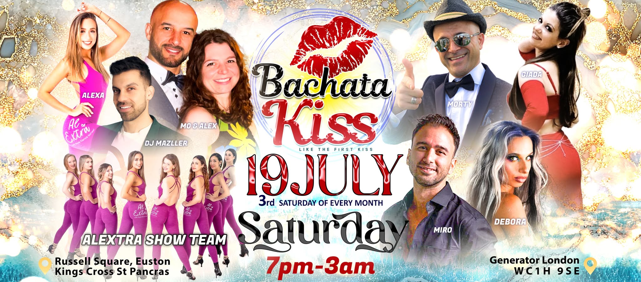 Bachata Kiss - July - Bachata classes and parties on the 3rd Saturday of every month in London