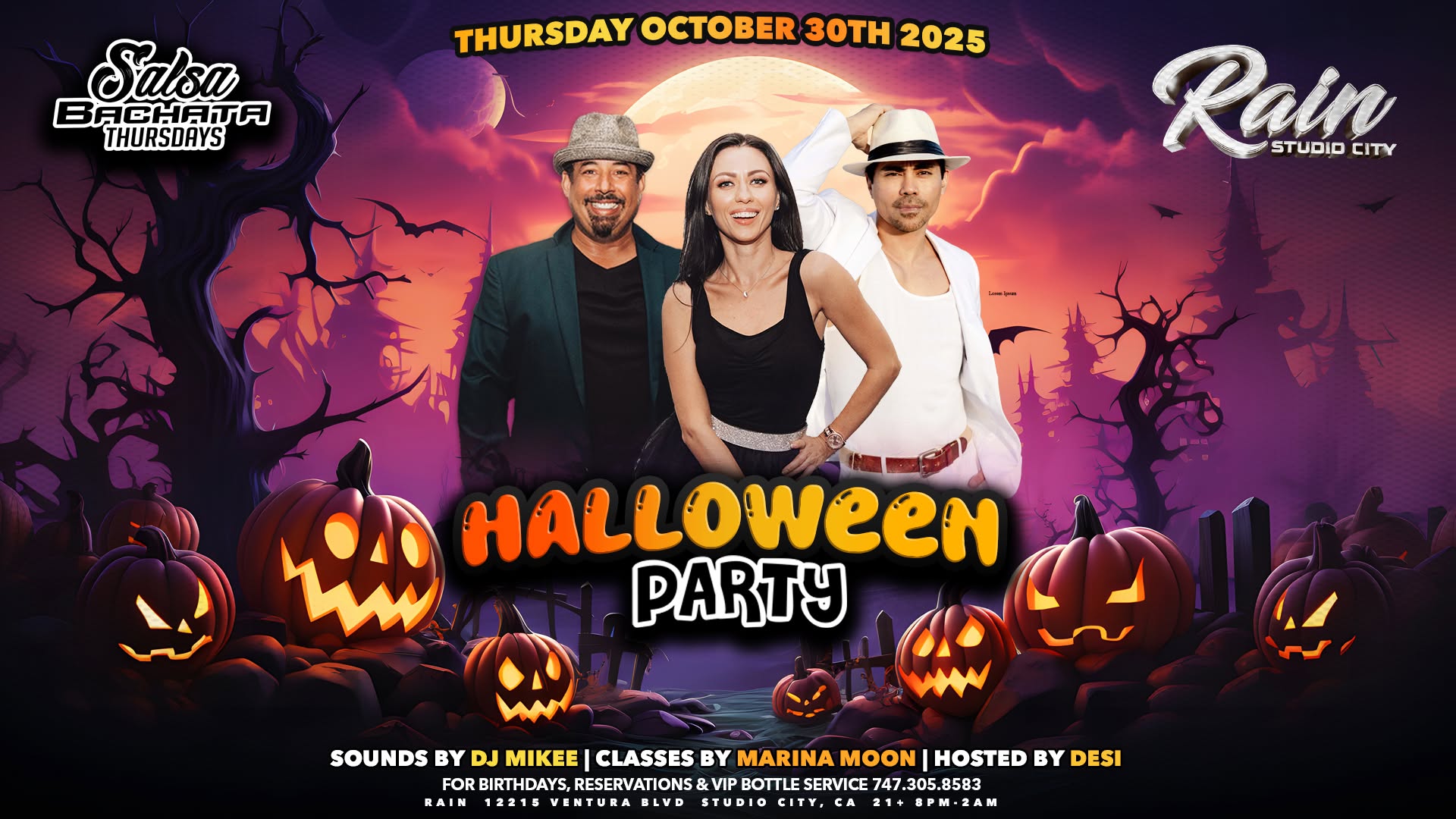 Rain Salsa Bachata Thursdays Halloween Party $500 in Cash& Prizes Hosted by Desi, Marina & Mikee